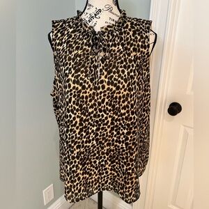 J.Crew sleeveless top | leopard | Size XL | Tie Neck Ruffle Collar | Like New